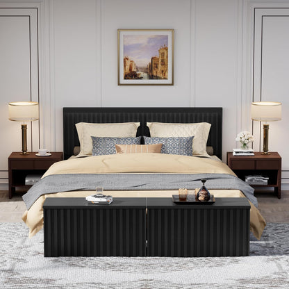 UEV Black Storage Bench Set of 2, 39.4" Fluted Wood Storage Trunk with 2 Safety Hinges, Sturdy