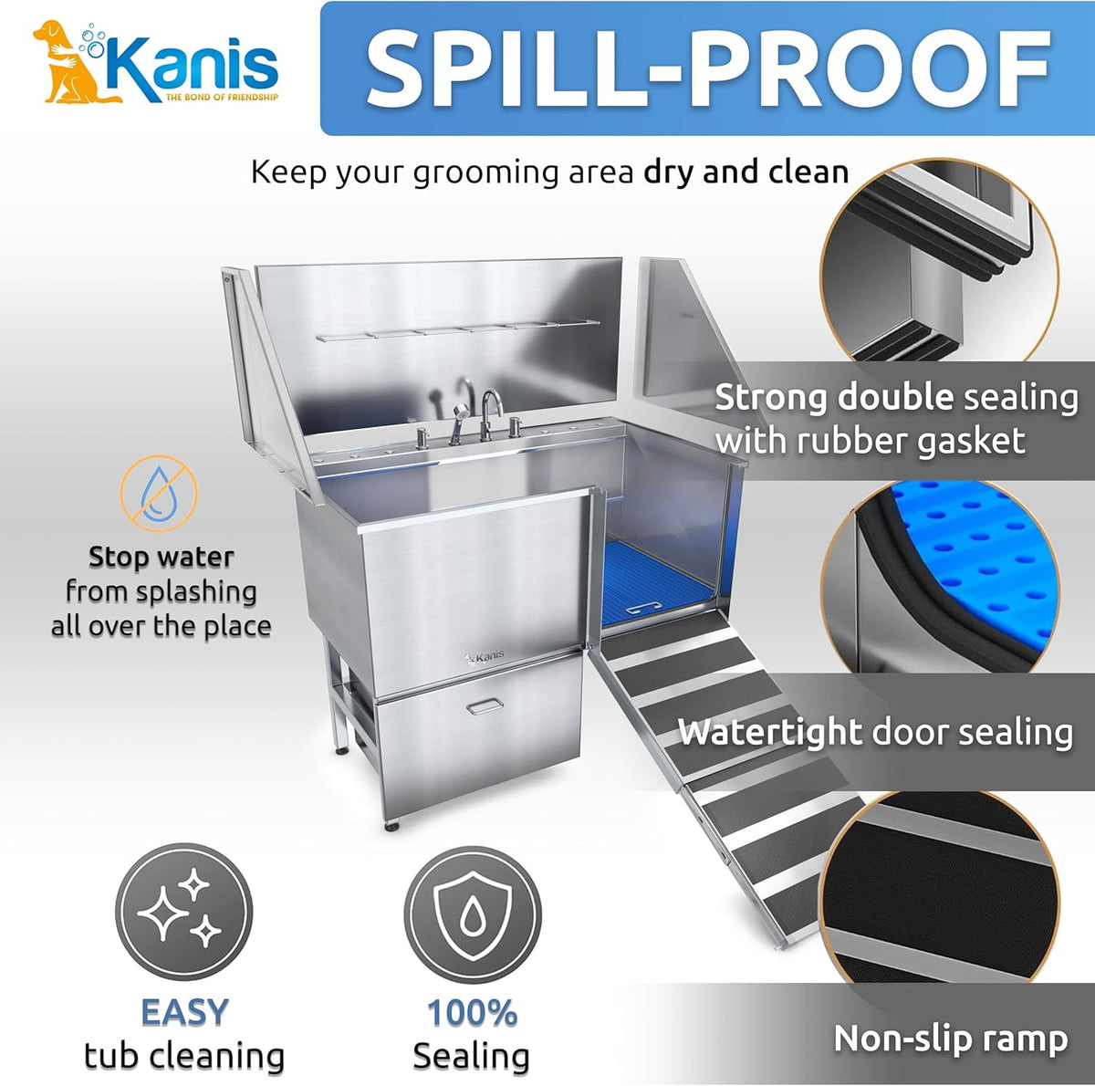 KANIS Professional Dog Washing Station - 304 Stainless Steel Pet Wash Sink & Grooming Bath Tub for