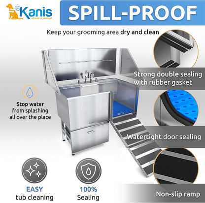 KANIS Professional Dog Washing Station - 304 Stainless Steel Pet Wash Sink & Grooming Bath Tub for