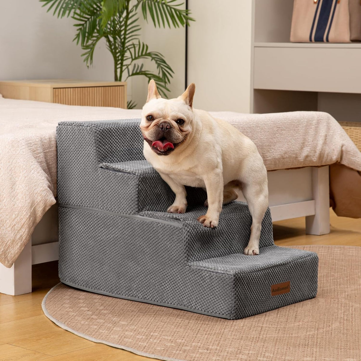 Dog Stairs for Bed 18.5" H, 4-Step Dog Steps for Small Dogs and Cats, Indoor Non-Slip Balanced Pet