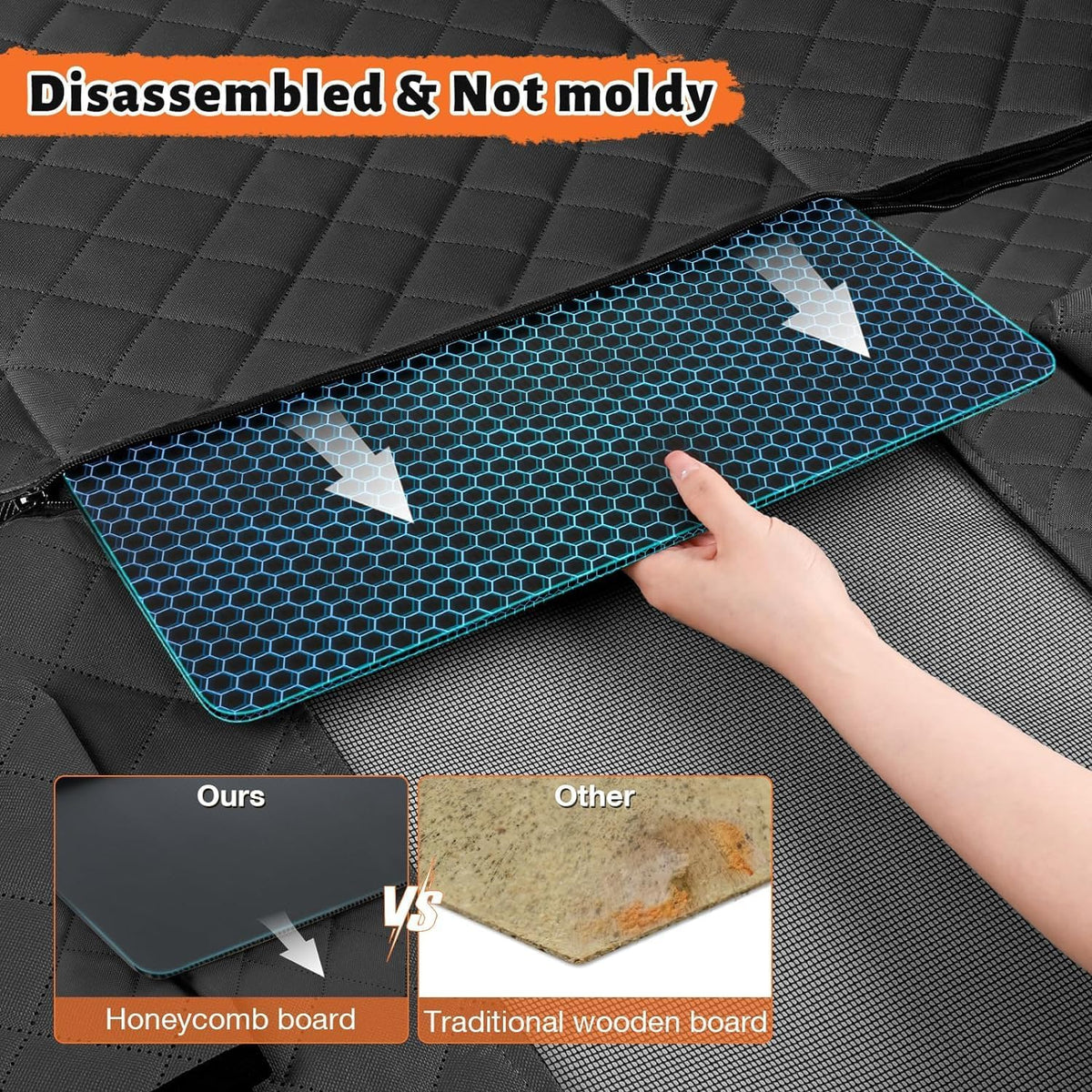 Dog Car Seat Cover for Back Seat, Hard Bottom Back Seat Extender for Dogs, Holds 420lbs, Waterproof