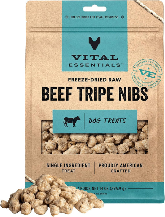 Vital Essentials Beef Tripe Nibs Dog Treats, 14 oz | Freeze-Dried Raw | Single Protein | Premium