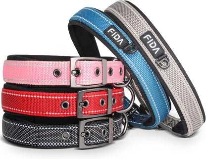 Fida Heavy Duty Dog Collar, Ultra Comfortable Soft Neoprene Padded, Adjustable Reflective Nylon Pet