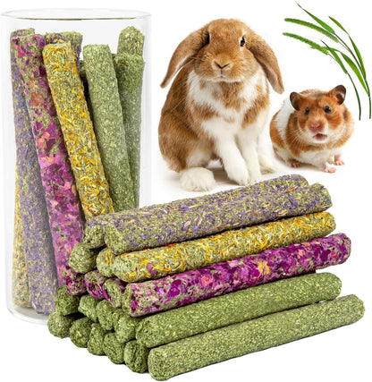 Sofier 32Pcs Timothy Hay Sticks 320g for Rabbit, Guinea Pig, Hamster - Natural Handmade Treats and