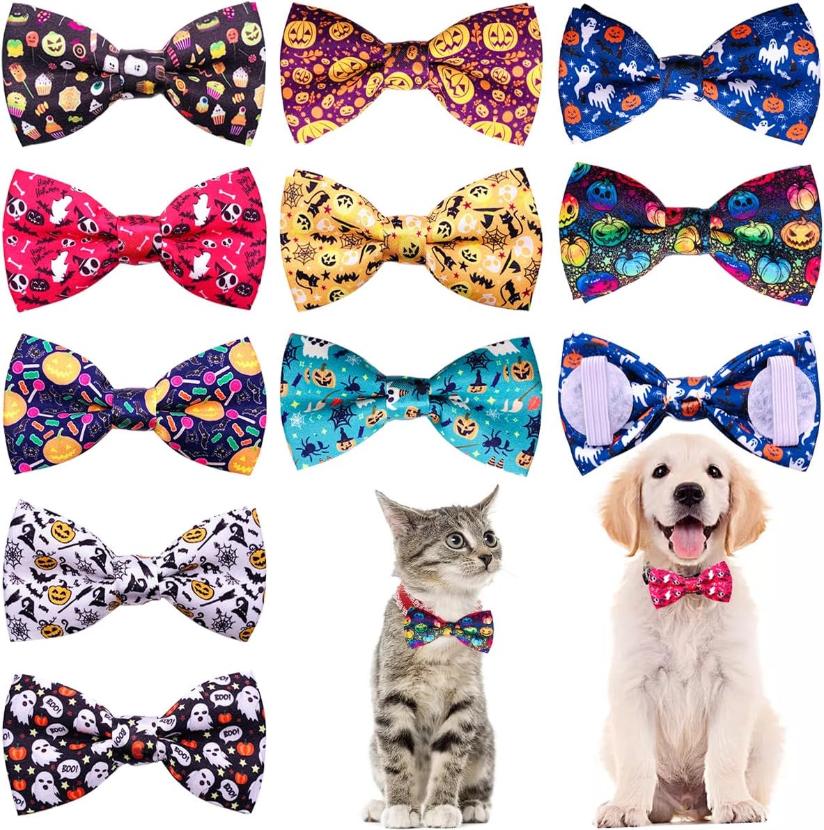 PET SHOW 10pcs Halloween Small Dog Bow Ties for Medium Dogs Puppies Rabbit Cat Detachable Bowties