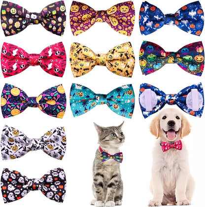 PET SHOW 10pcs Halloween Small Dog Bow Ties for Medium Dogs Puppies Rabbit Cat Detachable Bowties