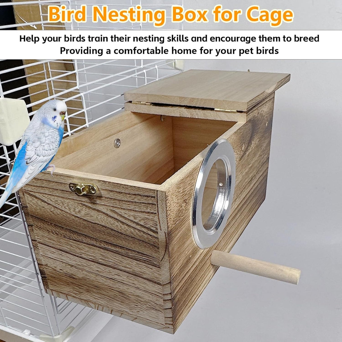 kathson Parrots Nesting Box Parakeet Nest House for Cage Budgie Breeding Hut with Coconut Fiber