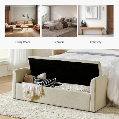 HULALA HOME Modern Storage Bench with Throw Pillows, 59.4" Extra Long Bedroom Ottoman Bench for End