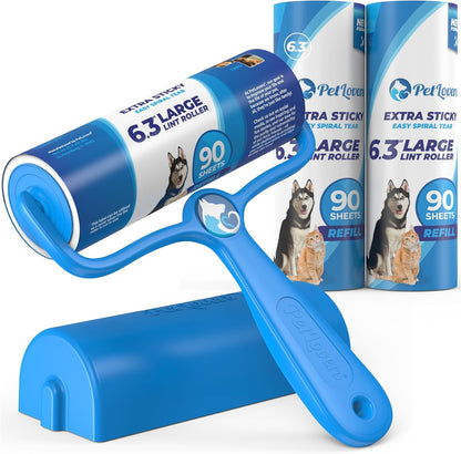 PetLovers 6.3" Large Lint Roller for Pet Hair Extra Sticky 270 Sheets, Ideal for Pet Hair Removal