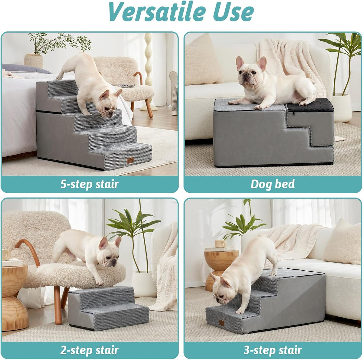 Dog Stairs for Small Dogs, 5 Tier Removable Wider Pet Stairs for Couch and Bed, 23.6" H Non-Slip