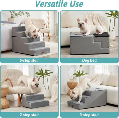 Dog Stairs for Small Dogs, 5 Tier Removable Wider Pet Stairs for Couch and Bed, 23.6" H Non-Slip
