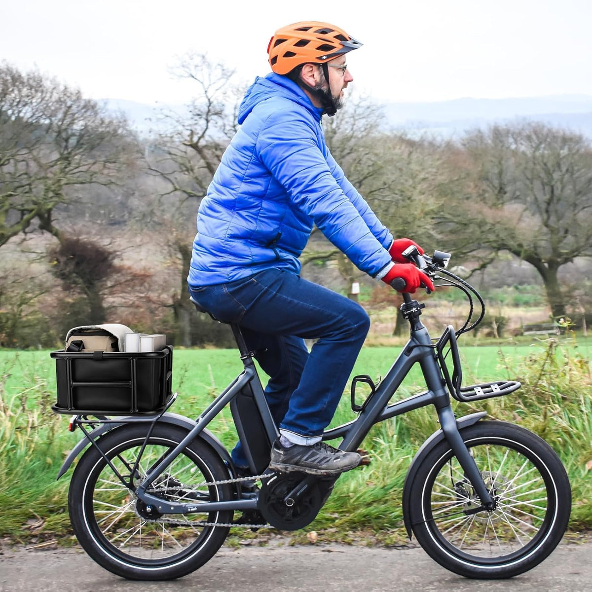 Bike Basket Rear with Liner,Waterproof Cover,Cargo Net Large Rear Bike Basket,Heavy Duty Bicycle