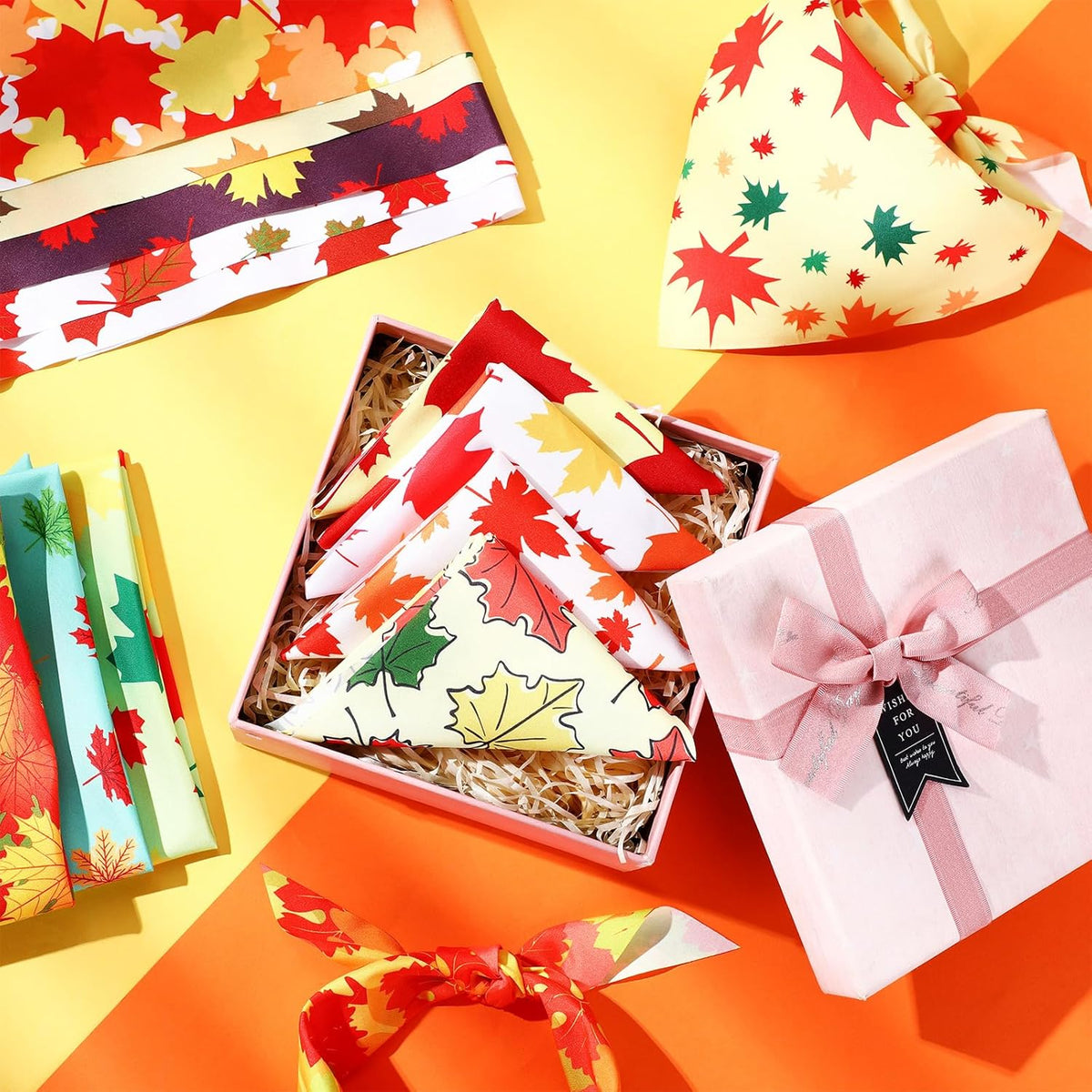 Abbylike 50 Pcs Fall Thanksgiving Dog Maple Leaves Bandanas Bulk Bandanas for Dogs Triangle