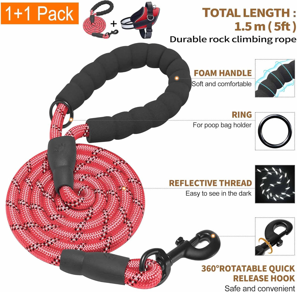 Haapaw Essential Dog Harness, No Pull Pet Vest with 3 Leash Clips, No Choke, Reflective, Adjustable