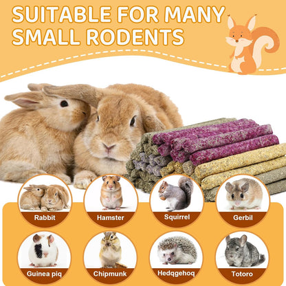 52Pcs Rabbit Chew Sticks, Guinea Pig Toys, Natural Timothy Grass Molar Teeth Stick, Mixing Flowers