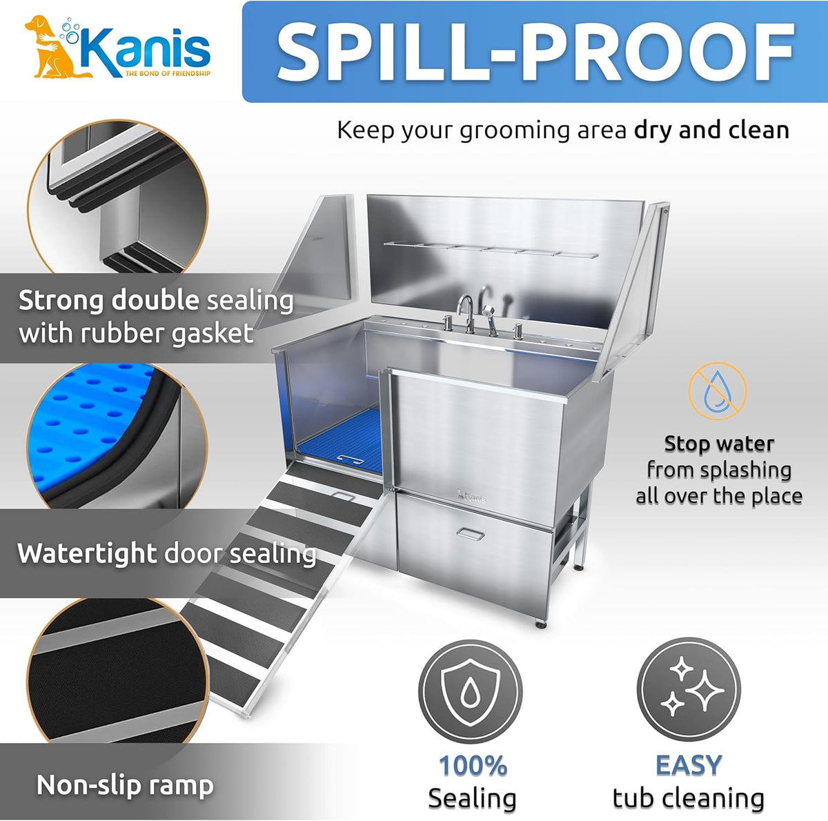 KANIS Professional Dog Washing Station - 304 Stainless Steel Pet Wash Sink & Grooming Bath Tub for