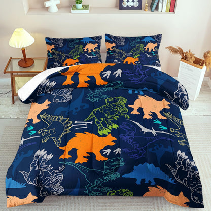 Blue Dinosaur Comforter Set King Boys,Cute Dinosaur Bedding Set King for Kids,Kawaii Dragon