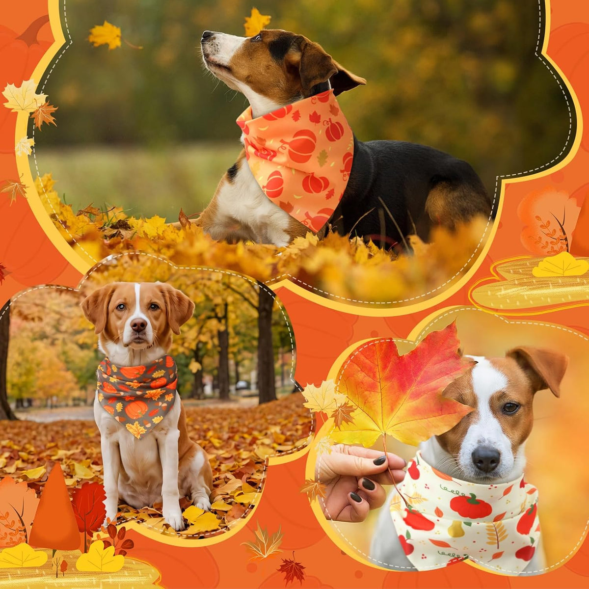 Chunful 100 Pieces Fall Dog Bandanas Bulk Autumn Pet Bandanas with Pumpkin Patterns Triangle Scarf