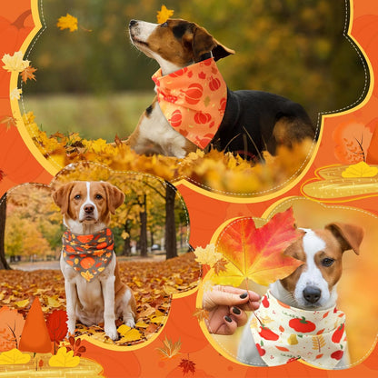 Chunful 100 Pieces Fall Dog Bandanas Bulk Autumn Pet Bandanas with Pumpkin Patterns Triangle Scarf