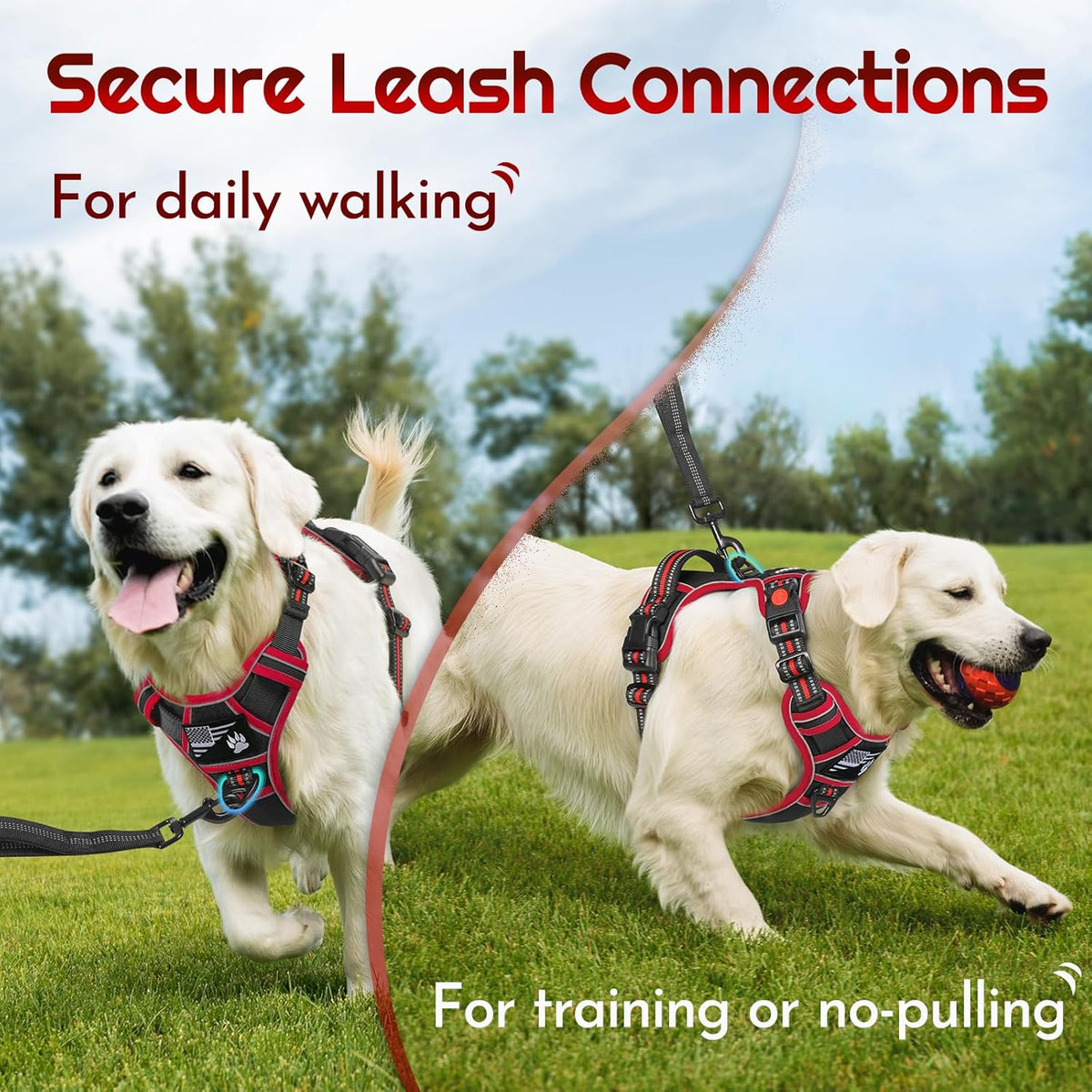 Eagloo Dog Harness for Large Dogs, Easy Wearing with 3 Buckles, Adjustable No Pull Pet Harness with