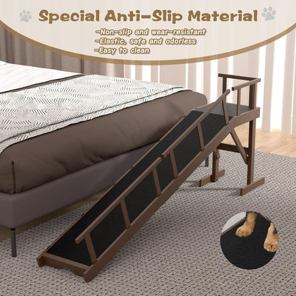 73" Dog Ramp for Bed, Pet Ramp with Removable Side Rail and Non-Slip Surface, Pet Ramp for Small &