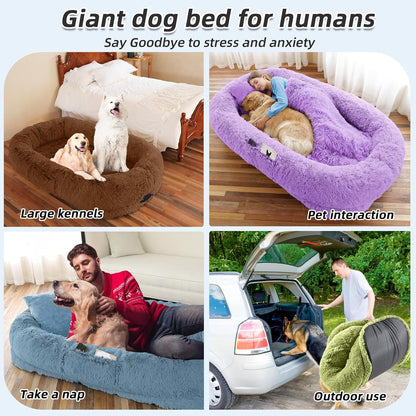 Human Dog Bed, 71''x45''x12'' Size Fits You and Pets, Washable Faux Fur Pet Bed for People Doze
