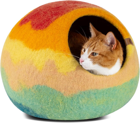 MEOWFIA Cat Cave – Premium Felt Cat Bed for Indoor Cats, Handmade 100% Merino Wool (Large, Tucson