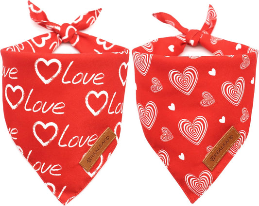 Realeaf Valentines Day Dog Bandanas 2 Pack, Reversible Love Pet Scarf for Boy and Girl, Premium