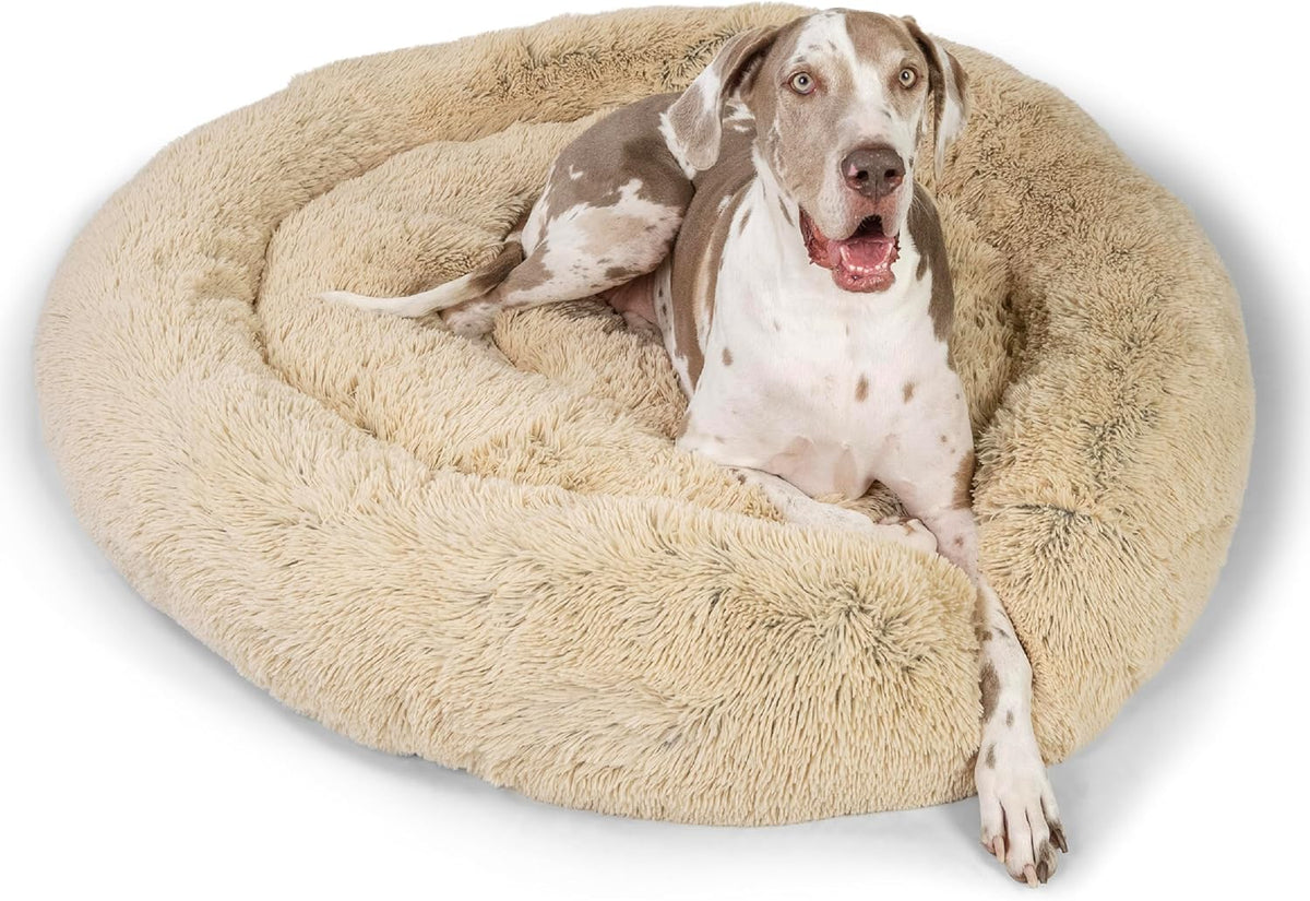 Best Friends by Sheri Original Calming Donut Dog and Cat Bed, Shag Faux Fur,Taupe, XXL (54in x