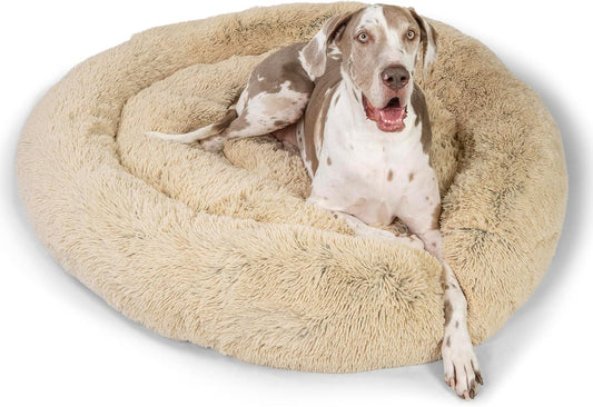 Best Friends by Sheri Original Calming Donut Dog and Cat Bed, Shag Faux Fur,Taupe, XXL (54in x