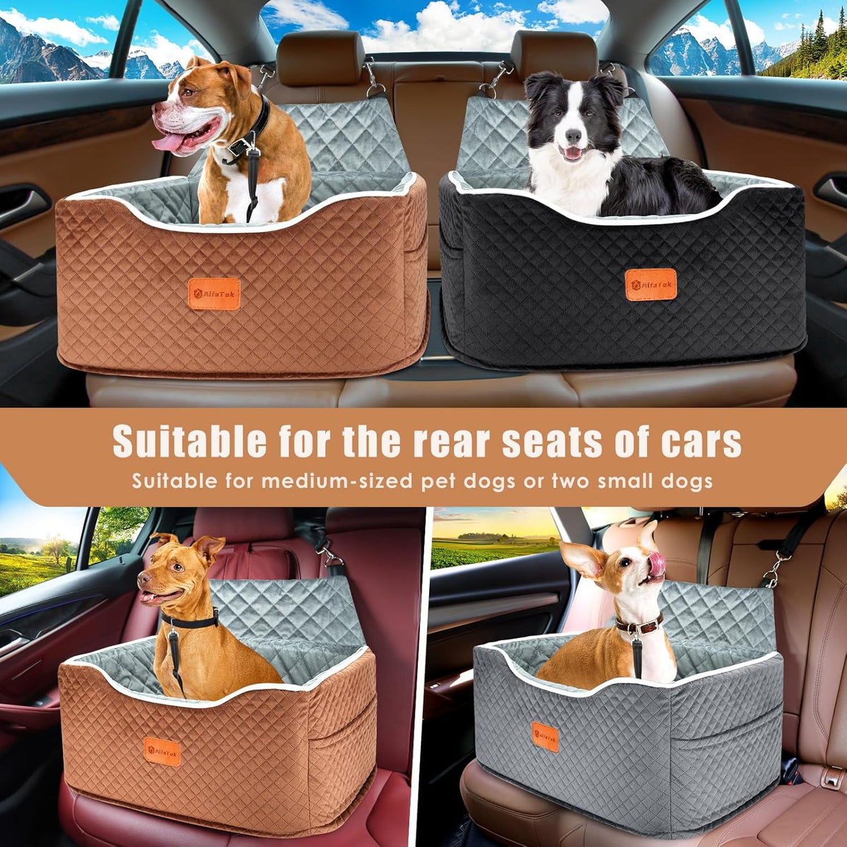 Memory Foam Booster Dog Car Seat for Medium Dogs Under 45 LBS, Elevated Pet Car Seat with