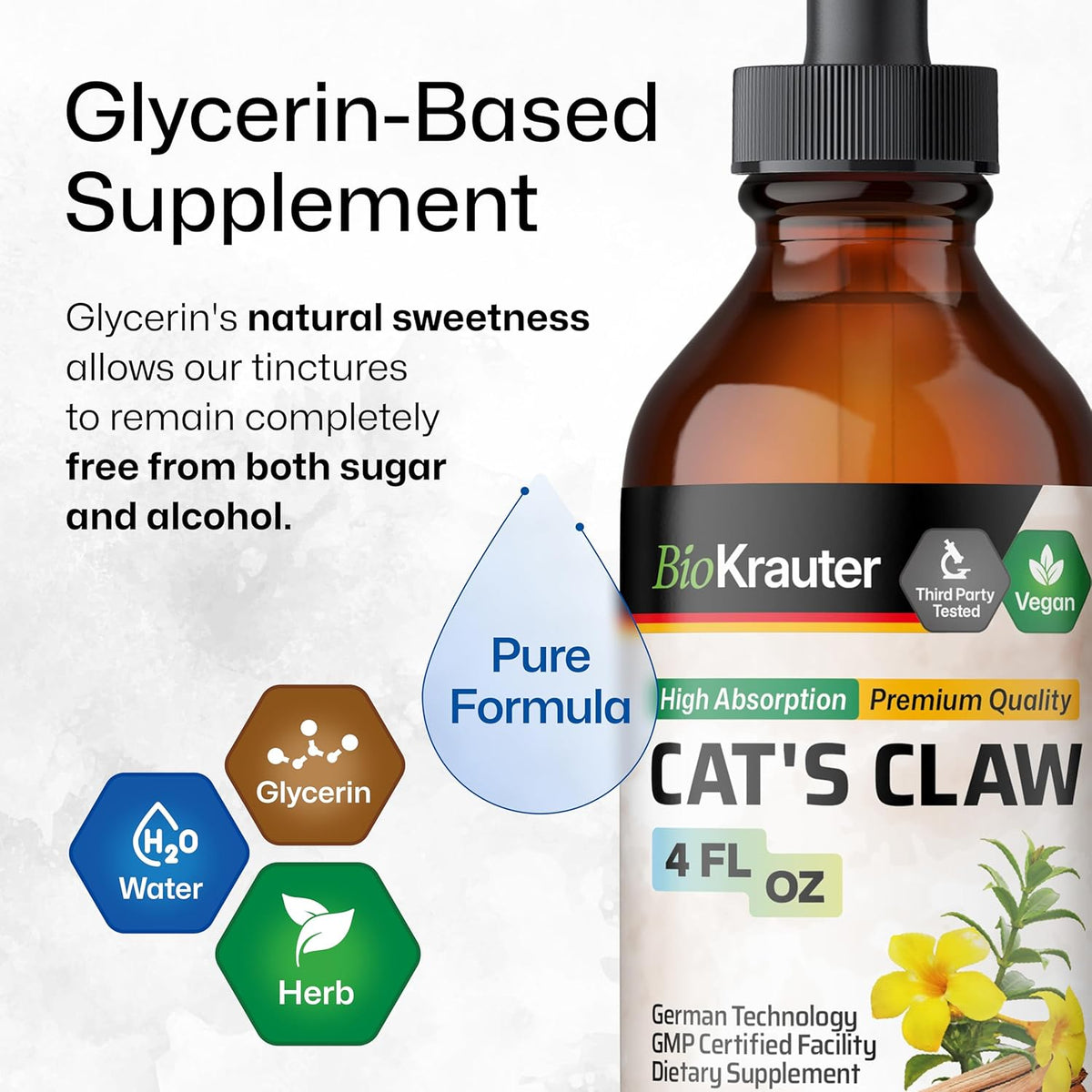 BIO KRAUTER Cats Claw Tincture - Liquid Cats Claw Herb for Immune Support - Alcohol & Sugar Free