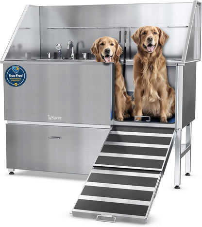 KANIS Professional Dog Washing Station - 304 Stainless Steel Pet Wash Sink & Grooming Bath Tub for