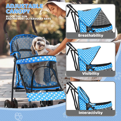 Magshion Compact Pet Stroller for Small-Medium Dogs/Cats up to 22lbs, 4-Wheel Lightweight Umbrella