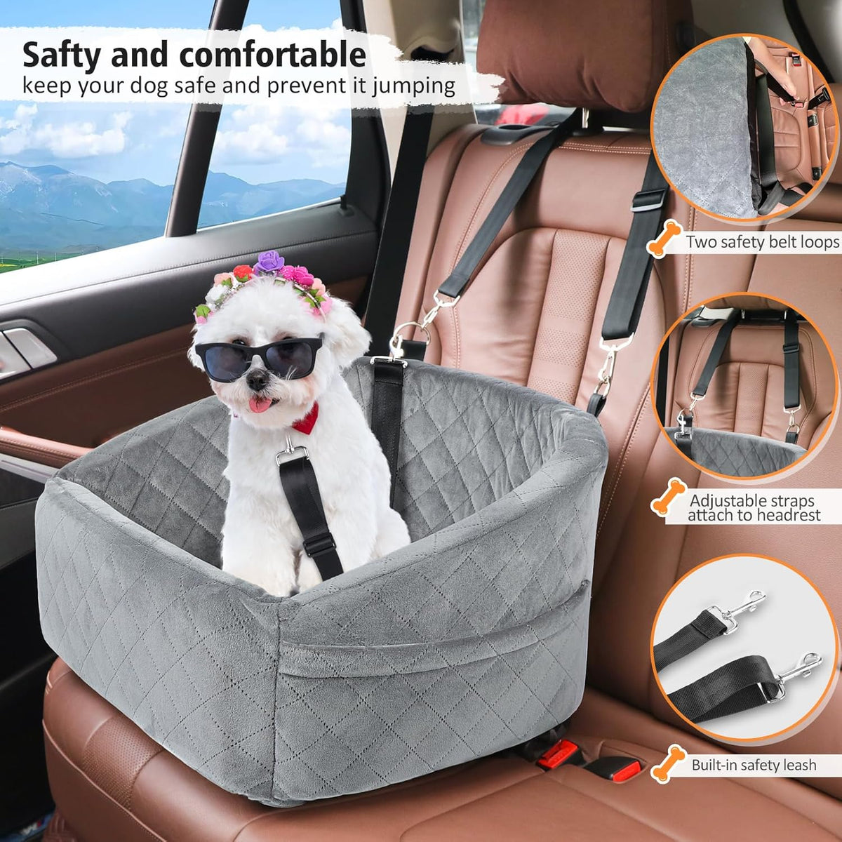 Dog Car Seat for Small Dogs,Detachable Washable Dog Booster Seat for Medium Dogs Under 30lbs, Pet