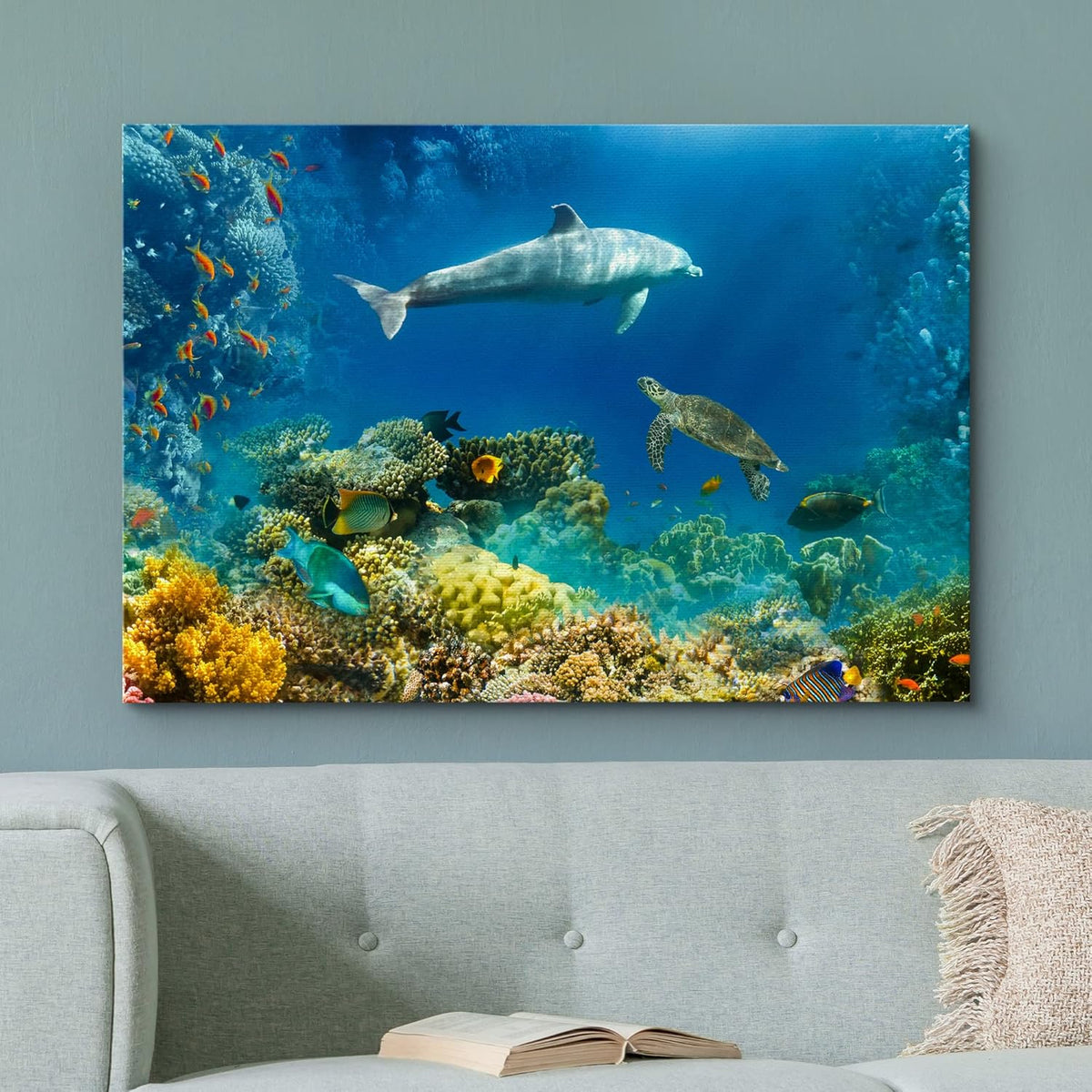 wall26 Canvas Print Wall Art Tropical Ocean Underwater Dolphin Coral Reef Nature Animals