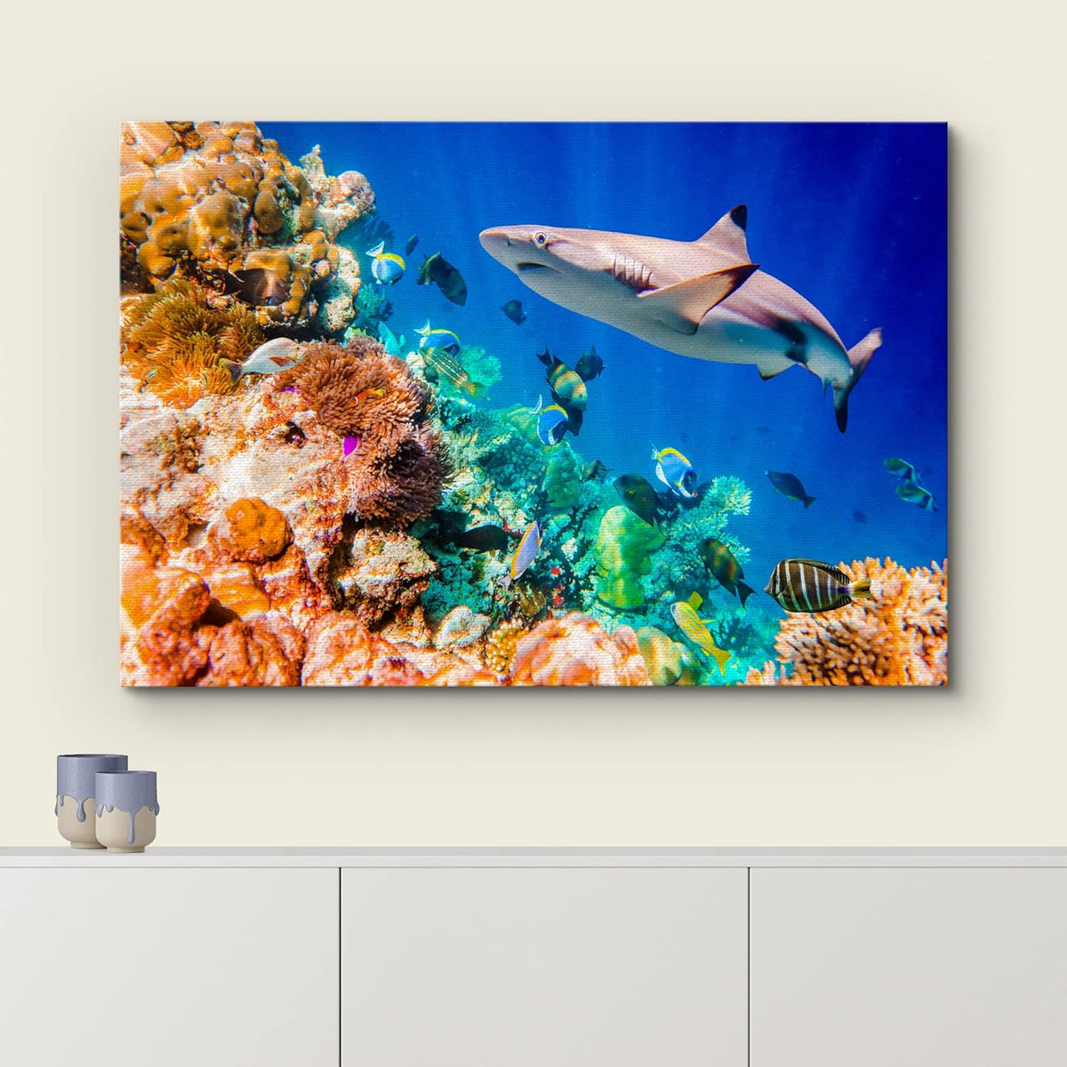 wall26 Canvas Print Wall Art Shark Fish Multicolor Coral Reef Ocean Sea Nature Animals Photography