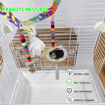 kathson Parrots Nesting Box Parakeet Nest House for Cage Budgie Breeding Hut with Coconut Fiber