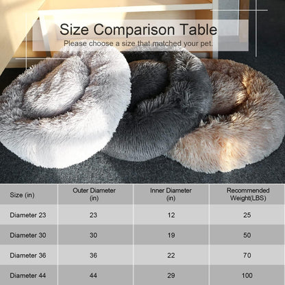 Dog Bed, Cat Calming Bed, Faux Fur Pillow Pet Donut Cuddler Round Plush Bed for Large Medium Small
