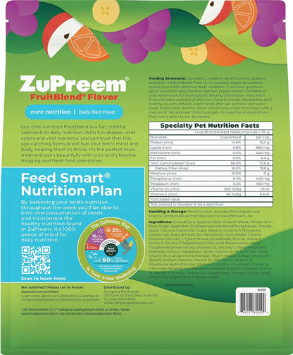ZuPreem FruitBlend Bird Pellets, Daily Bird Food for Cockatiel, Lovebird, Quaker, Small Conure