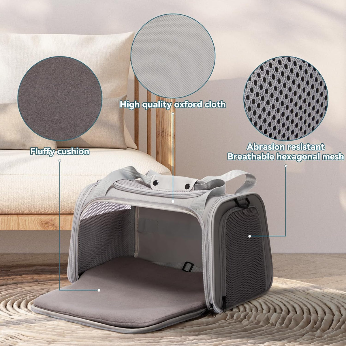 PETSFIT Cat Carrier Airline Approved, Soft Carrier for Small and Medium Cats Under 12 Lbs, Soft Cat