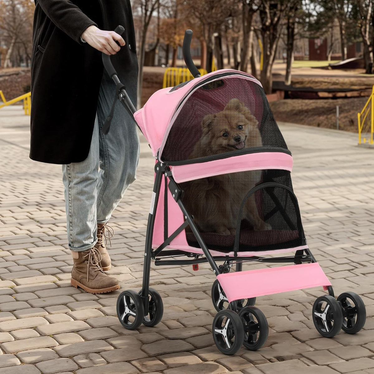 Magshion Compact Pet Stroller for Small-Medium Dogs/Cats up to 22lbs, 4-Wheel Lightweight Umbrella