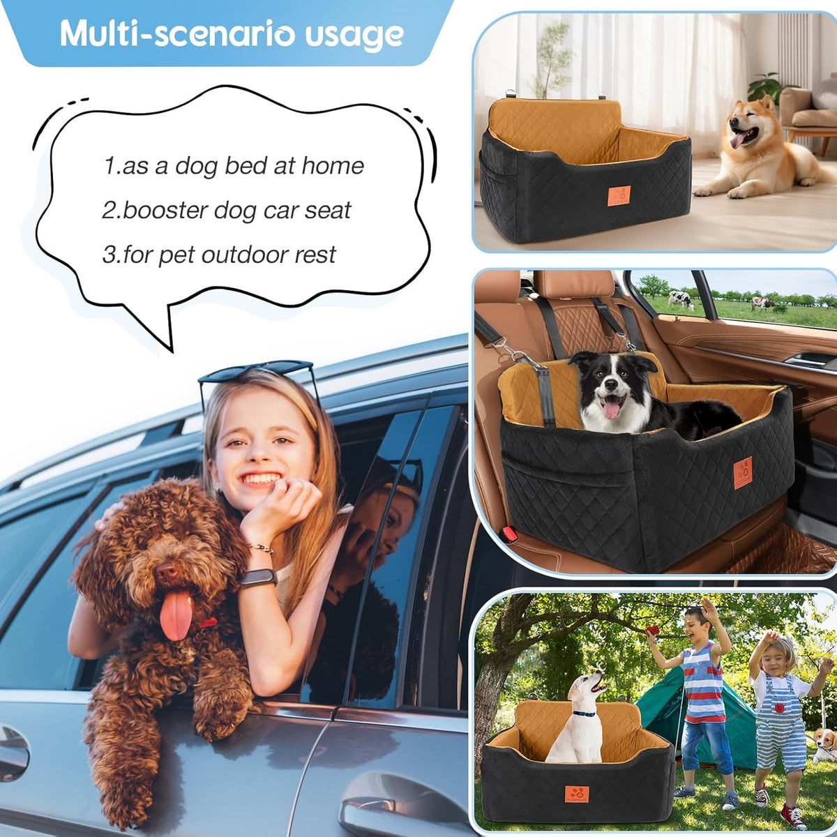Dog Car Seat for Medium/Large Dogs,Dog Booster Seat for Dog Under 50lbs or 2 Small Dogs, Detachable