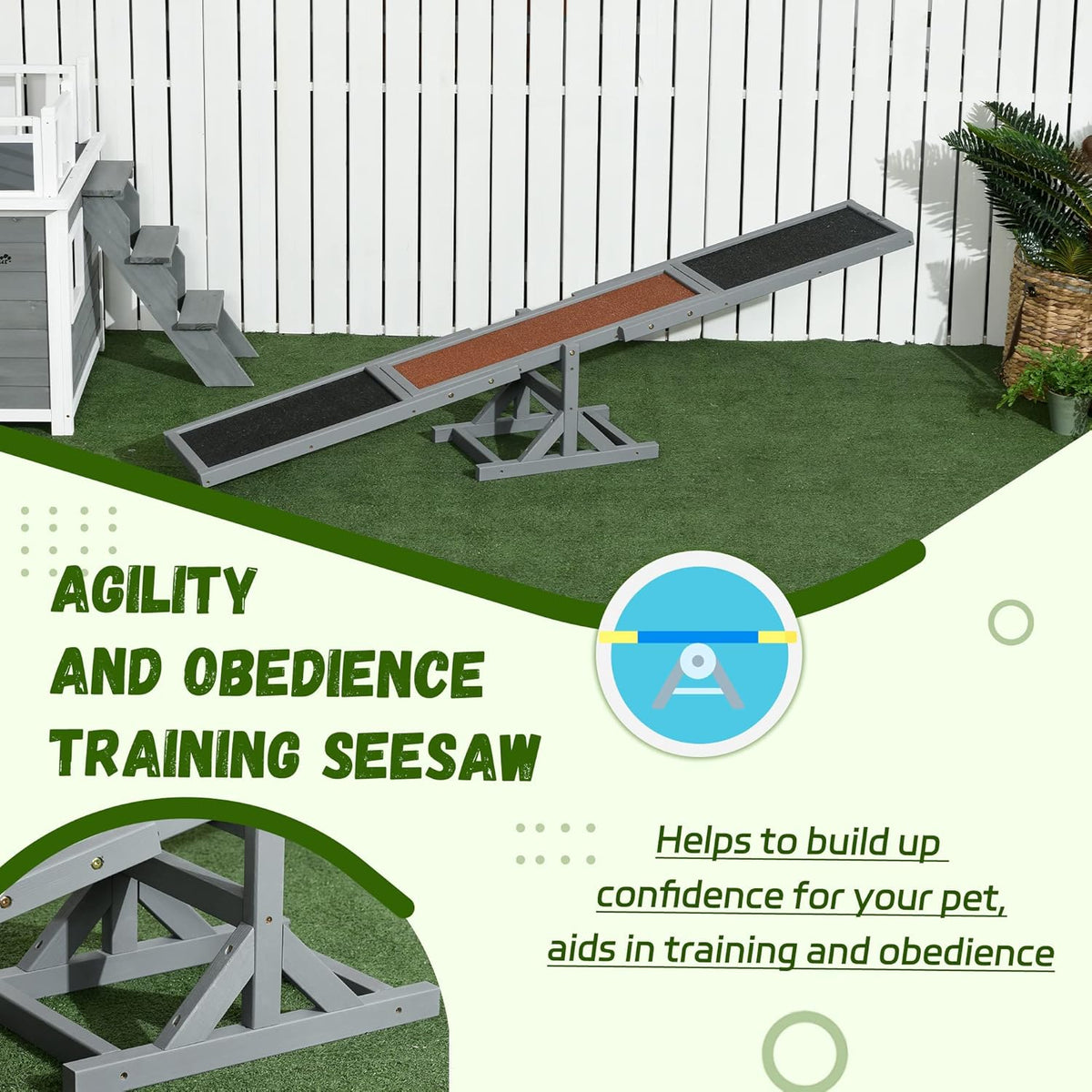 PawHut Wooden Dog Agility Seesaw for Training and Exercise, Platform Equipment Run Game Toy