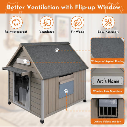 Outdoor Dog House Weatherproof Large Wooden Dog Kennel Indoor for Small Dogs with Chew-Proof Frame