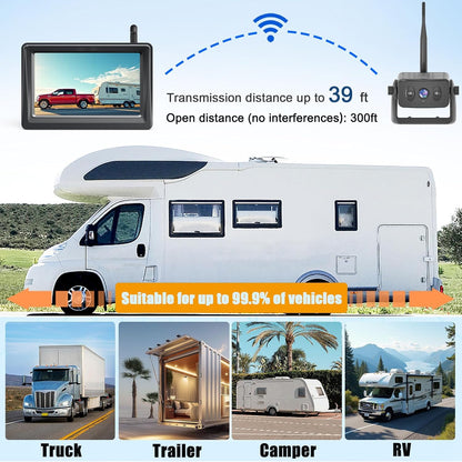 Wireless Backup Camera for Trucks & RVs, Solar - Powered - Magnetic, Portable, No - Drill, No