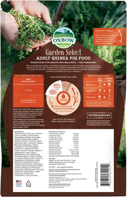 Oxbow Animal Health Garden Select Guinea Pig Food, Adult Guinea Pig, Made Timothy Hay, Vitamin &