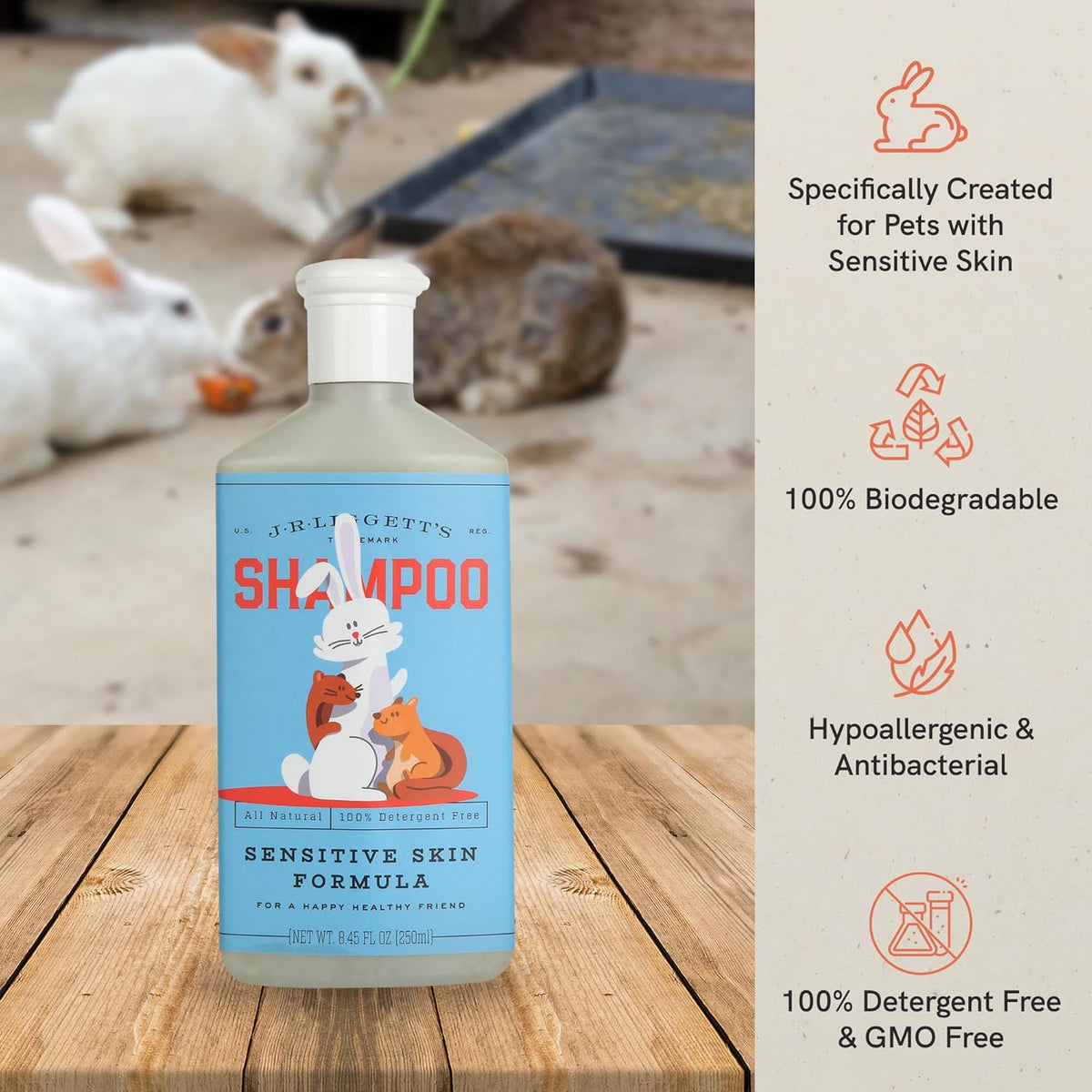 JR Liggett’s Natural Liquid Small Animal Shampoo for Sensitive Skin - 100% Detergent Free, Non-GMO