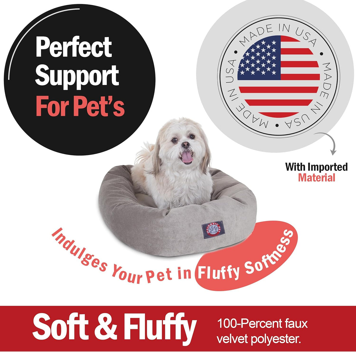 Majestic Pet 24 Inch Micro Velvet Calming Dog Bed Washable 24x19x7 (inch) – Cozy Soft Round Donut
