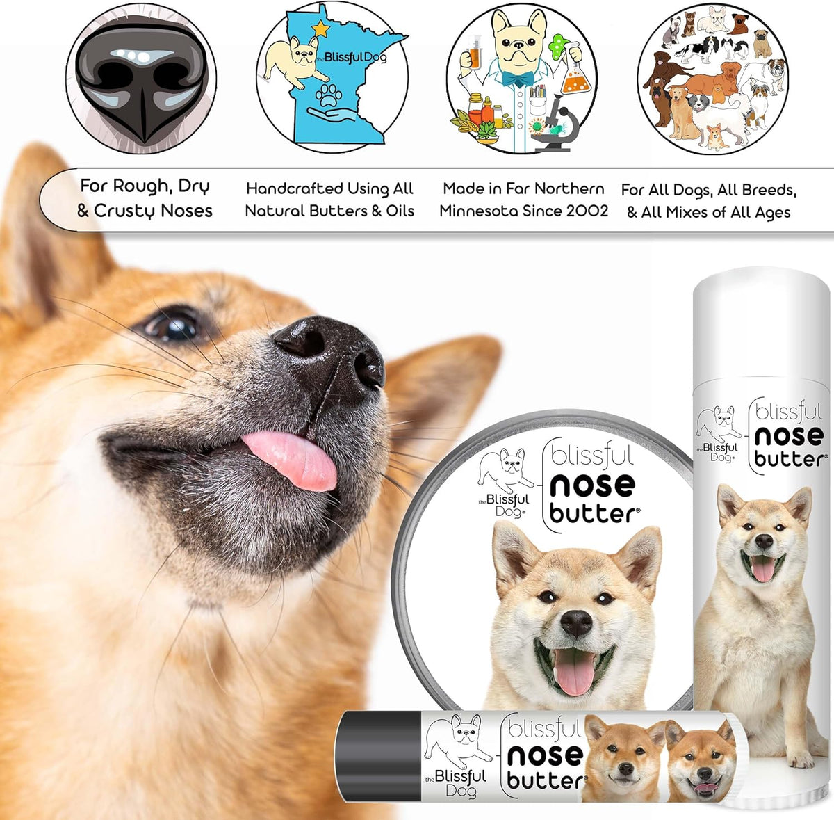 The Blissful Dog Shiba Inu Nose Butter for Dry, Cracked Skin, Lick-Safe Dog Nose Balm with